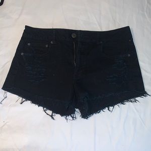 American eagle distressed black jean shorts
